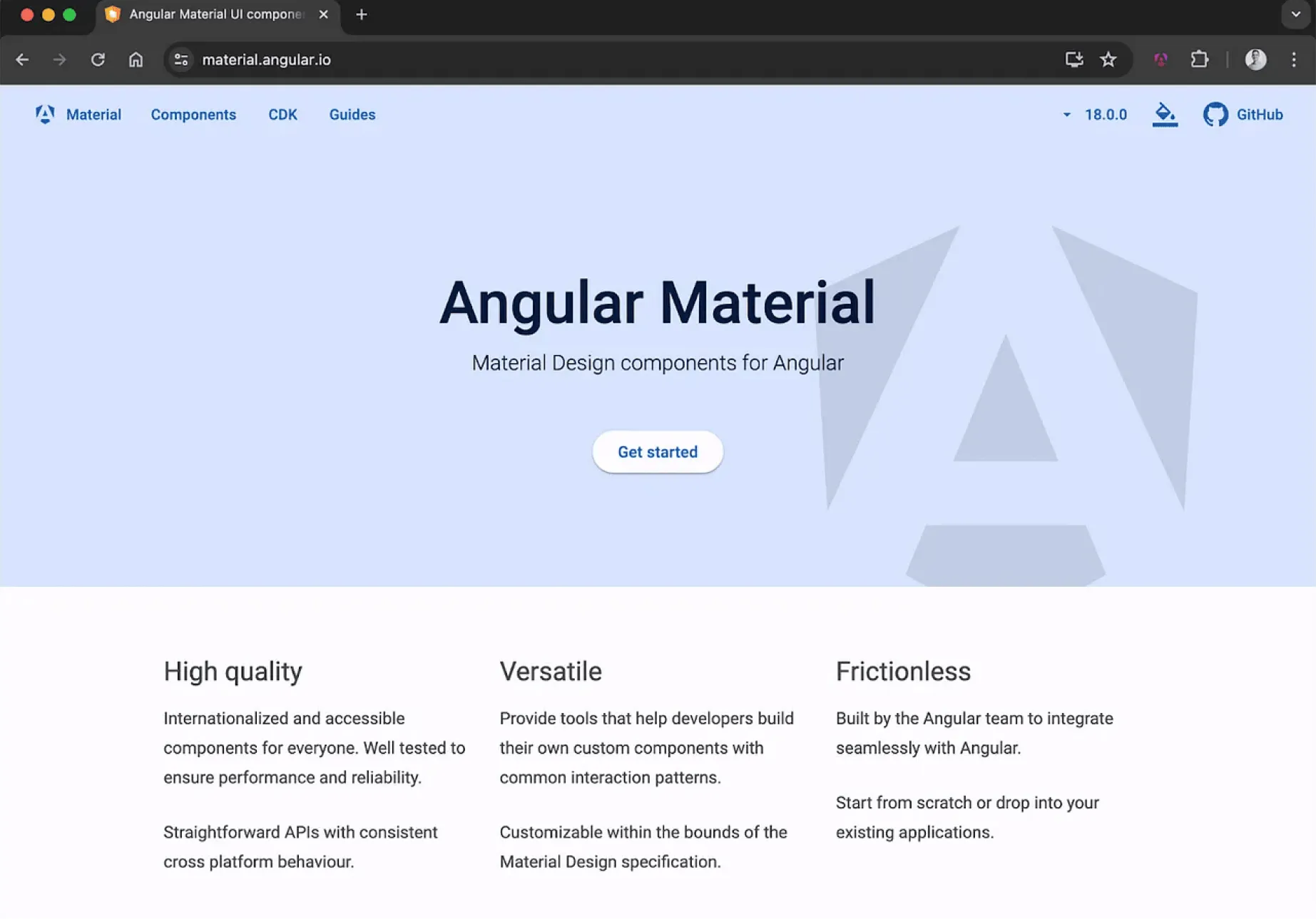 "Angular Material Home Page"