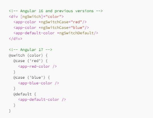 Understanding the switch structure in Angular 17 development.