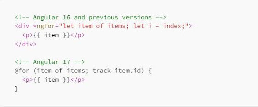 Angular 16 and Angular 17 development code compared